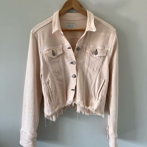 Anthropogie McGuire Denim Pink Trucker Jacket Button-Up Frayed Jacket